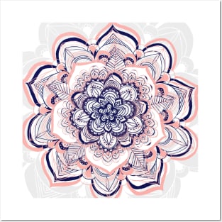 Woven Dream - Pink, Navy & White Mandala Mask Posters and Art